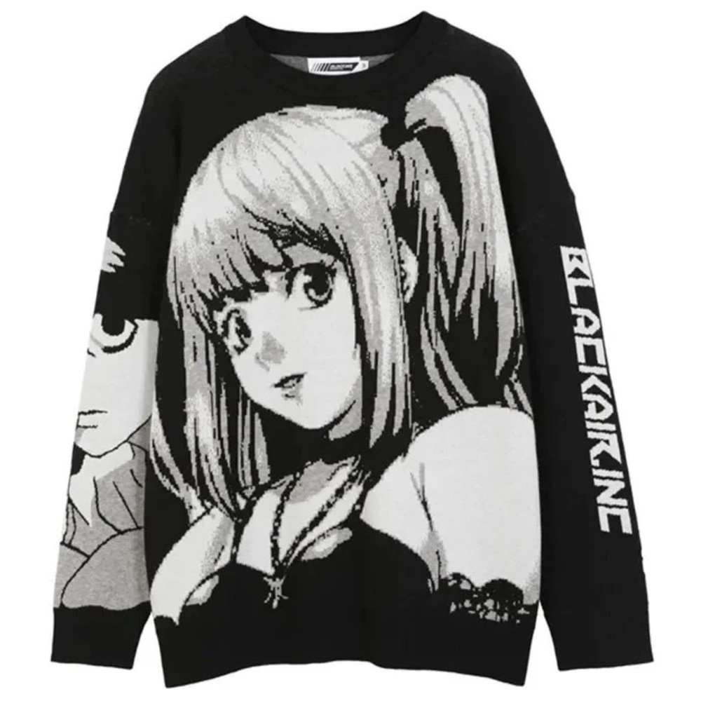 Japanese Black Anime Graphic Knitted Sweater